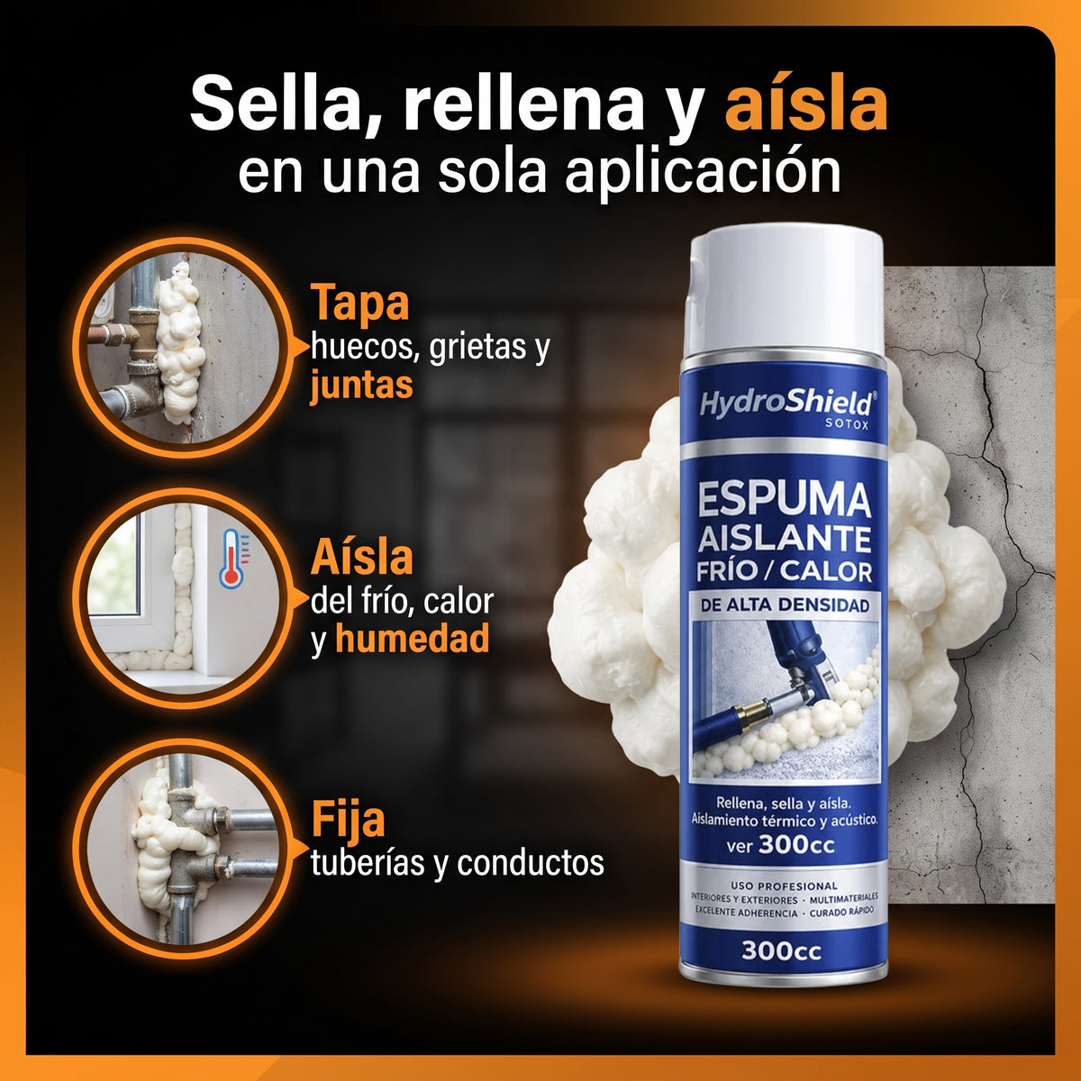 Pack 6 Spray Aislante Frio Calor en Espuma de alta densidad